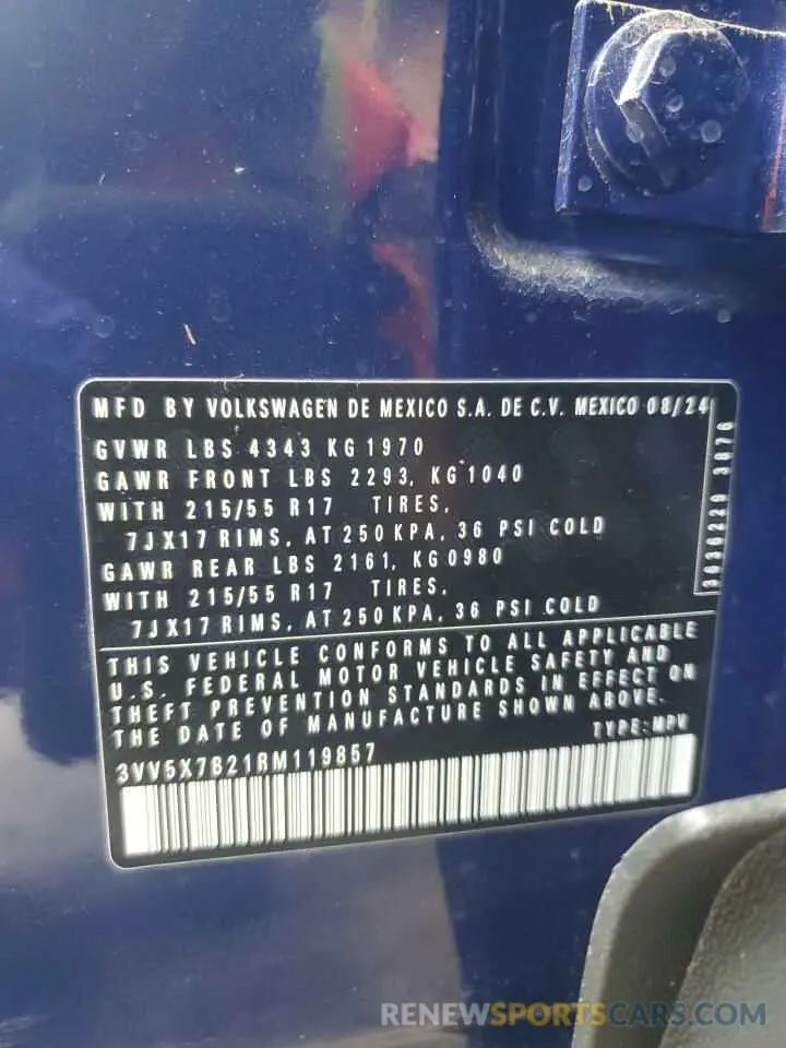 13 fotografías del automóvil dañado 3VV5X7B21RM119857 VOLKSWAGEN TAOS S 2024