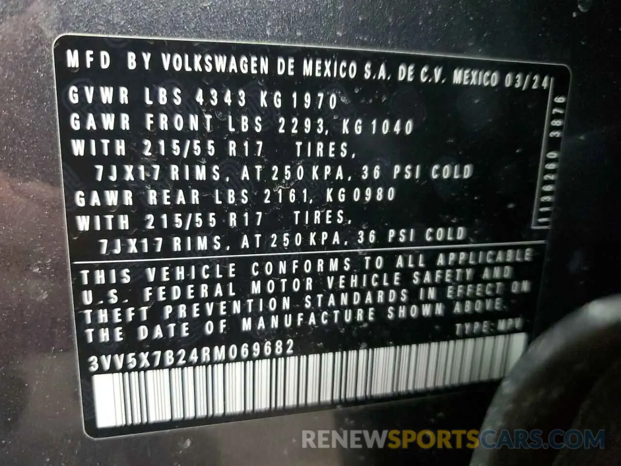 12 fotografías del automóvil dañado 3VV5X7B24RM069682 VOLKSWAGEN TAOS S 2024