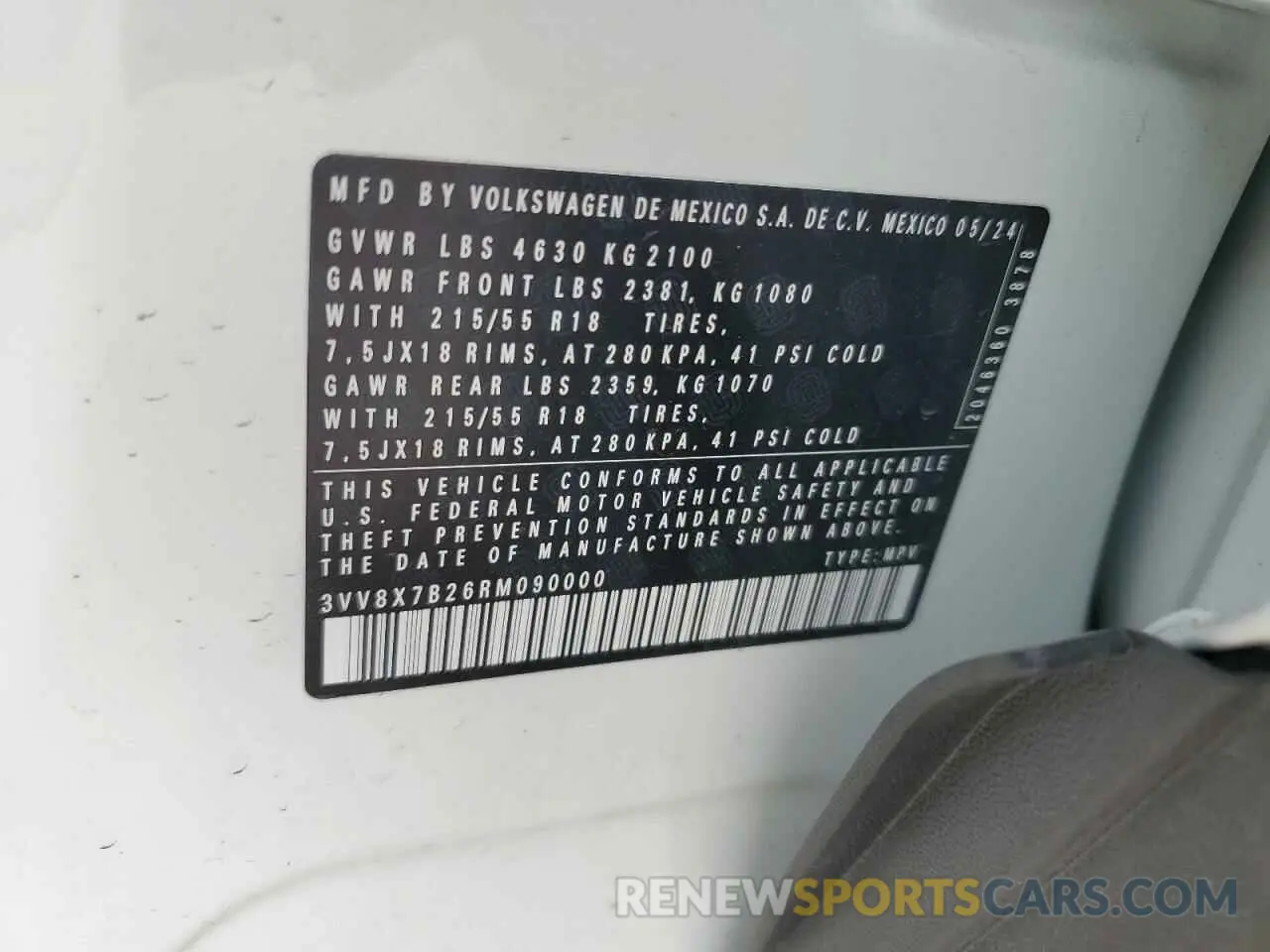 13 fotografías del automóvil dañado 3VV8X7B26RM090000 VOLKSWAGEN TAOS S 2024
