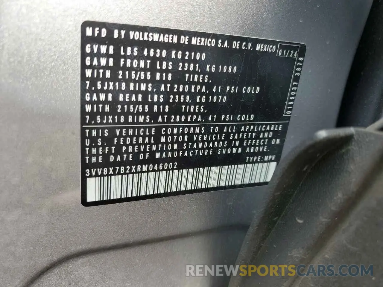 13 fotografías del automóvil dañado 3VV8X7B2XRM046002 VOLKSWAGEN TAOS S 2024