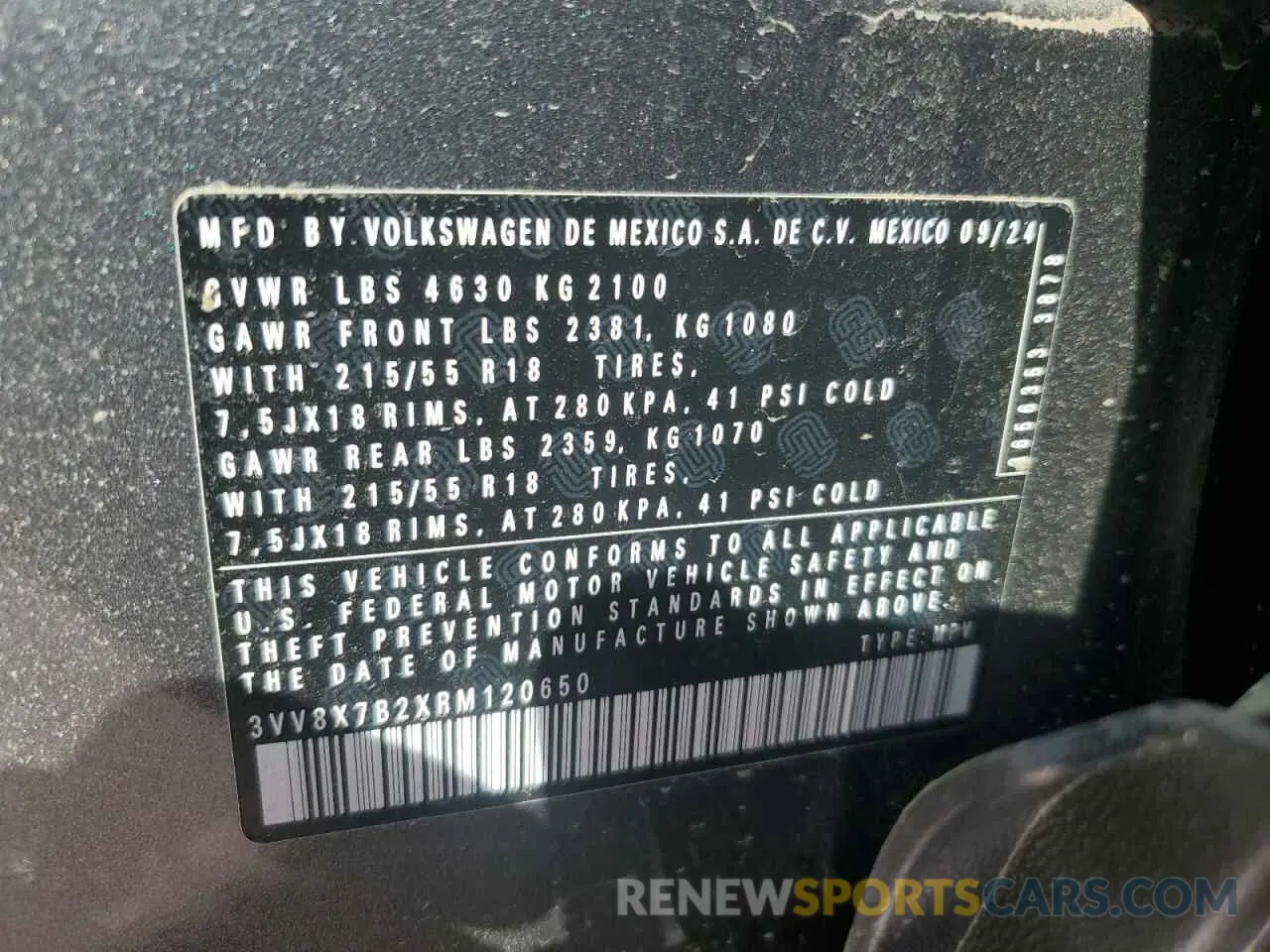 13 fotografías del automóvil dañado 3VV8X7B2XRM120650 VOLKSWAGEN TAOS S 2024