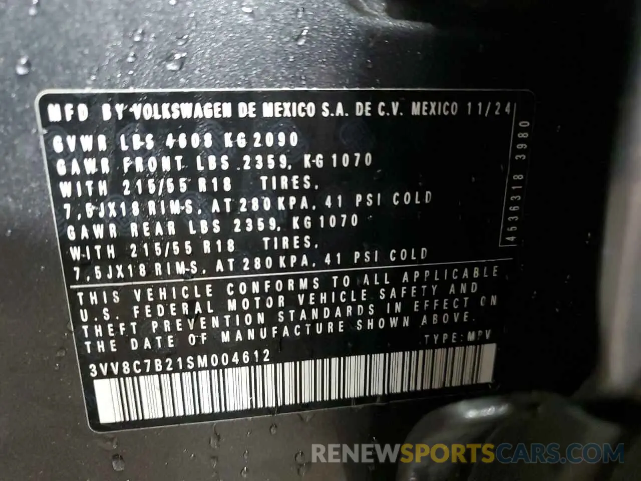 13 fotografías del automóvil dañado 3VV8C7B21SM004612 VOLKSWAGEN TAOS S 2025
