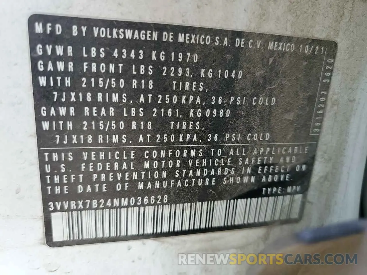 12 fotografías del automóvil dañado 3VVRX7B24NM036628 VOLKSWAGEN TAOS SE 2022