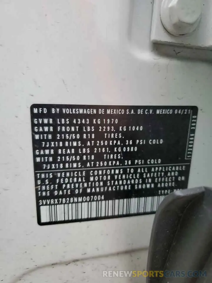 13 fotografías del automóvil dañado 3VVRX7B28NM007004 VOLKSWAGEN TAOS SE 2022
