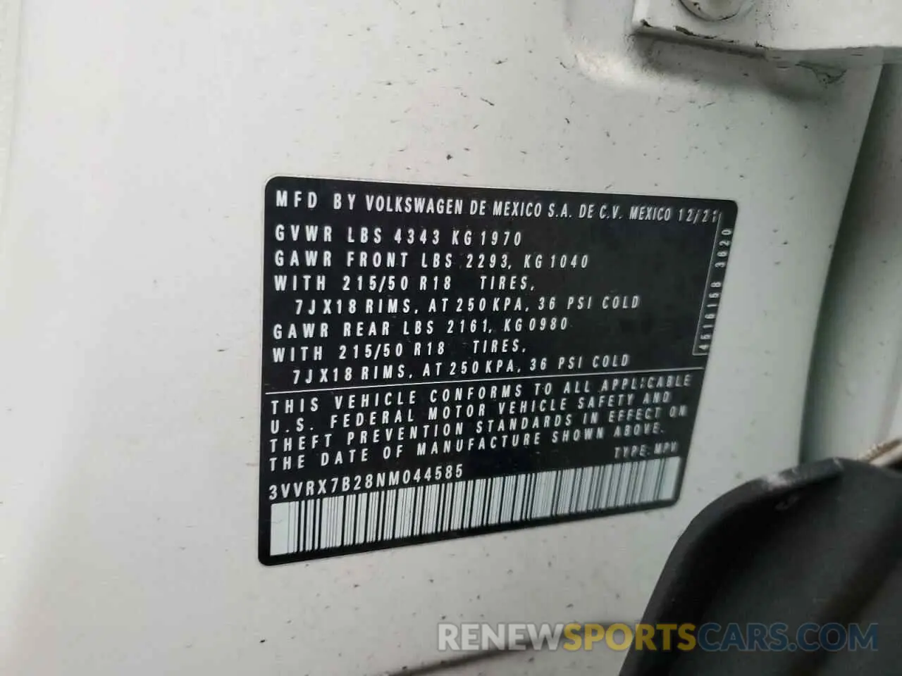 16 fotografías del automóvil dañado 3VVRX7B28NM044585 VOLKSWAGEN TAOS SE 2022