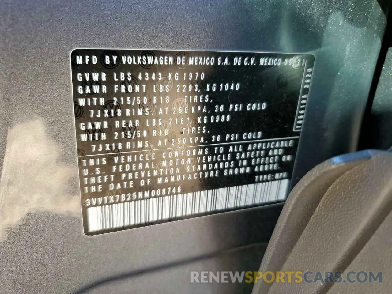 15 fotografías del automóvil dañado 3VVTX7B25NM008746 VOLKSWAGEN TAOS SE 2022