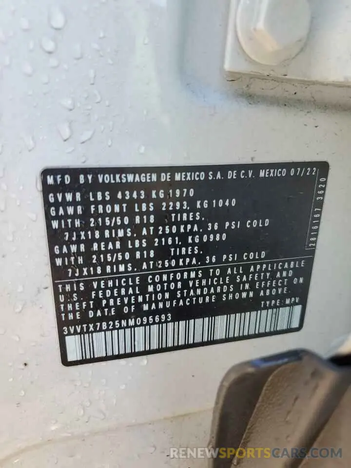 13 fotografías del automóvil dañado 3VVTX7B25NM095693 VOLKSWAGEN TAOS SE 2022