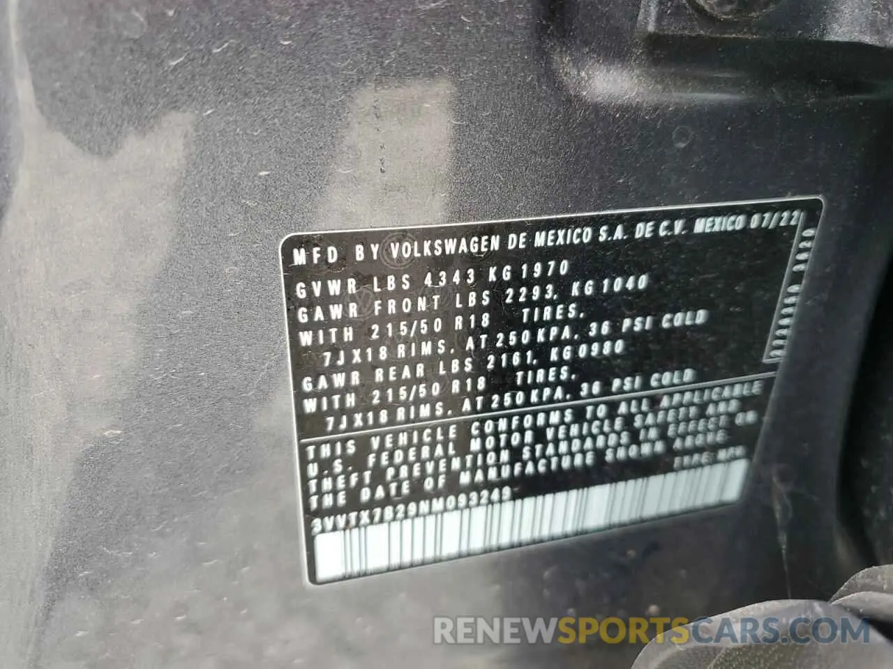 13 fotografías del automóvil dañado 3VVTX7B29NM093249 VOLKSWAGEN TAOS SE 2022