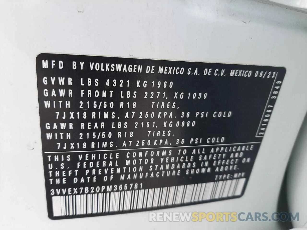 13 fotografías del automóvil dañado 3VVEX7B20PM365781 VOLKSWAGEN TAOS SE 2023