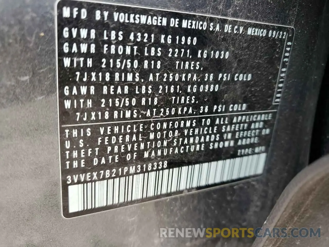 14 fotografías del automóvil dañado 3VVEX7B21PM318338 VOLKSWAGEN TAOS SE 2023