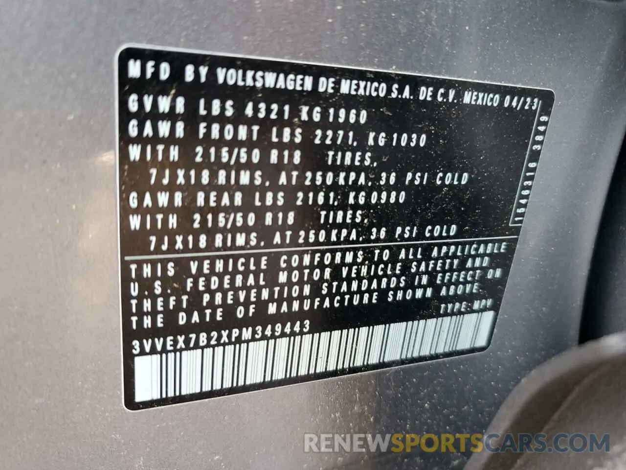 13 fotografías del automóvil dañado 3VVEX7B2XPM349443 VOLKSWAGEN TAOS SE 2023