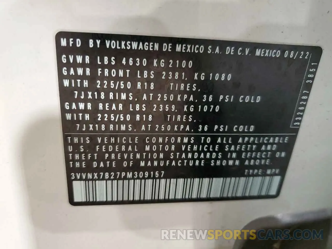 13 fotografías del automóvil dañado 3VVNX7B27PM309157 VOLKSWAGEN TAOS SE 2023