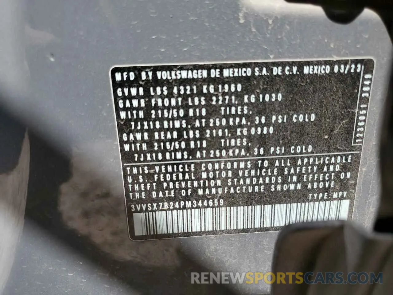 14 fotografías del automóvil dañado 3VVSX7B24PM344659 VOLKSWAGEN TAOS SE 2023