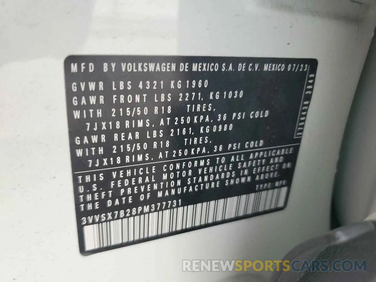 13 fotografías del automóvil dañado 3VVSX7B28PM377731 VOLKSWAGEN TAOS SE 2023