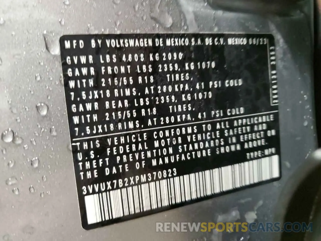 14 fotografías del automóvil dañado 3VVUX7B2XPM370823 VOLKSWAGEN TAOS SE 2023