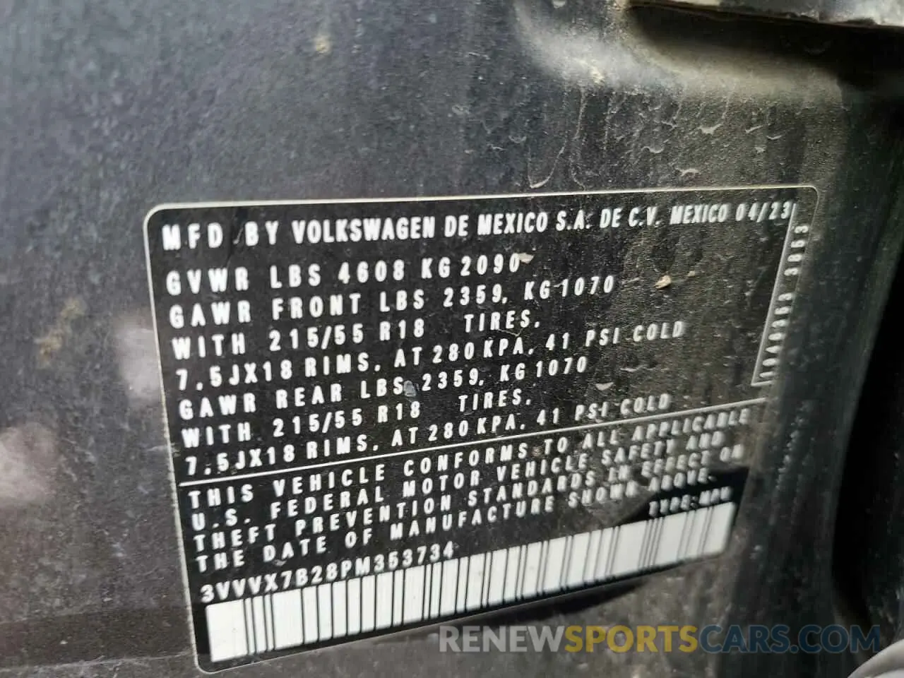 12 fotografías del automóvil dañado 3VVVX7B28PM353734 VOLKSWAGEN TAOS SE 2023