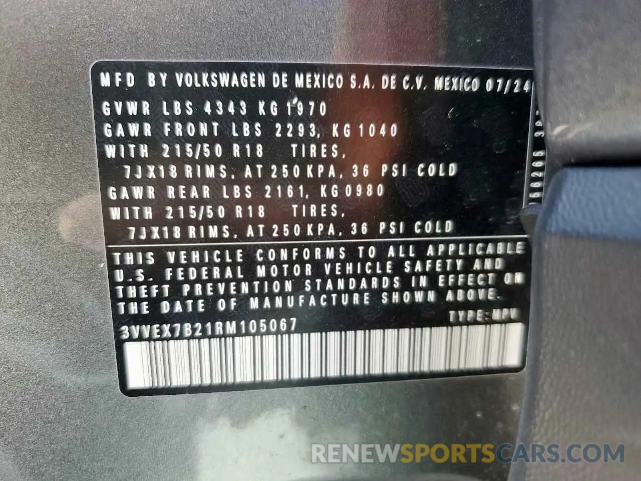 16 fotografías del automóvil dañado 3VVEX7B21RM105067 VOLKSWAGEN TAOS SE 2024