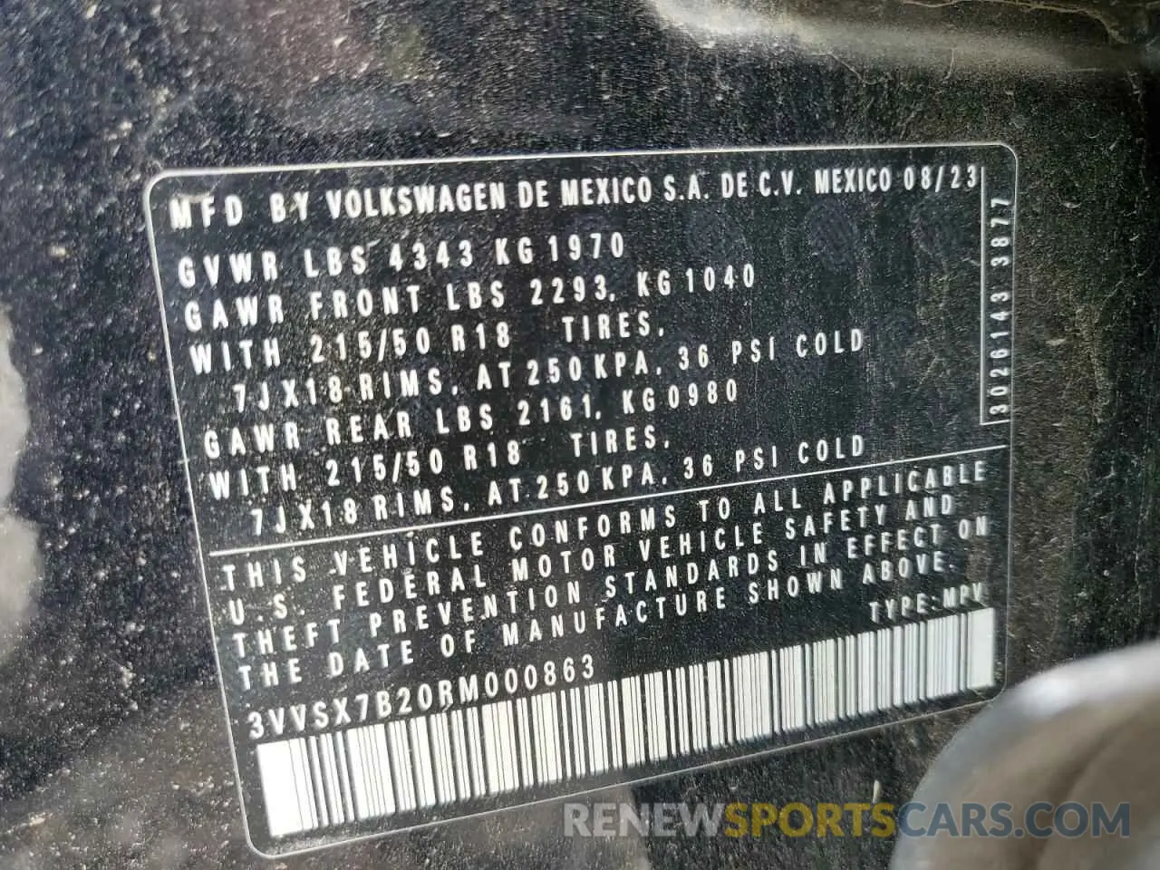 14 fotografías del automóvil dañado 3VVSX7B20RM000863 VOLKSWAGEN TAOS SE 2024