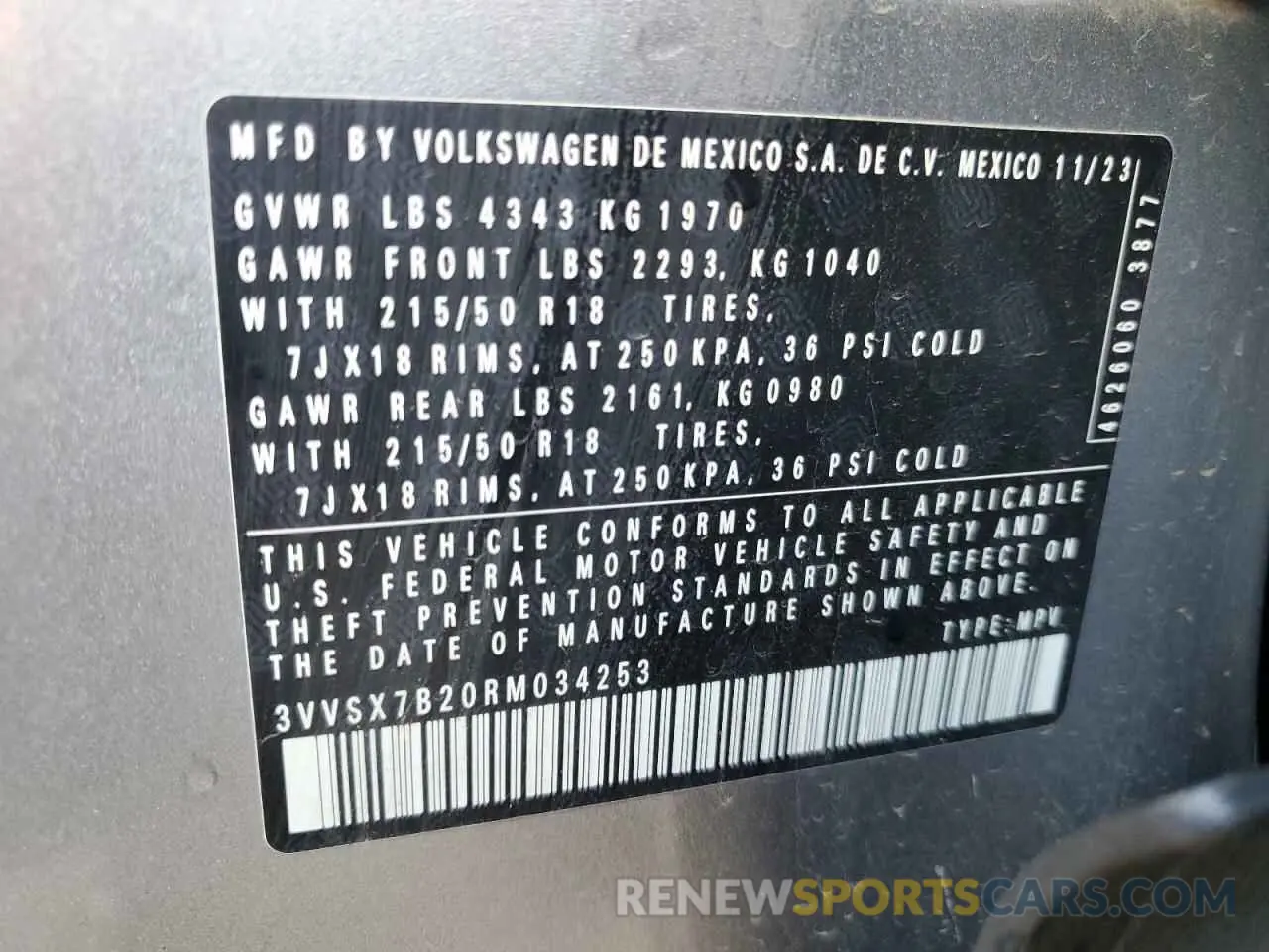 13 fotografías del automóvil dañado 3VVSX7B20RM034253 VOLKSWAGEN TAOS SE 2024