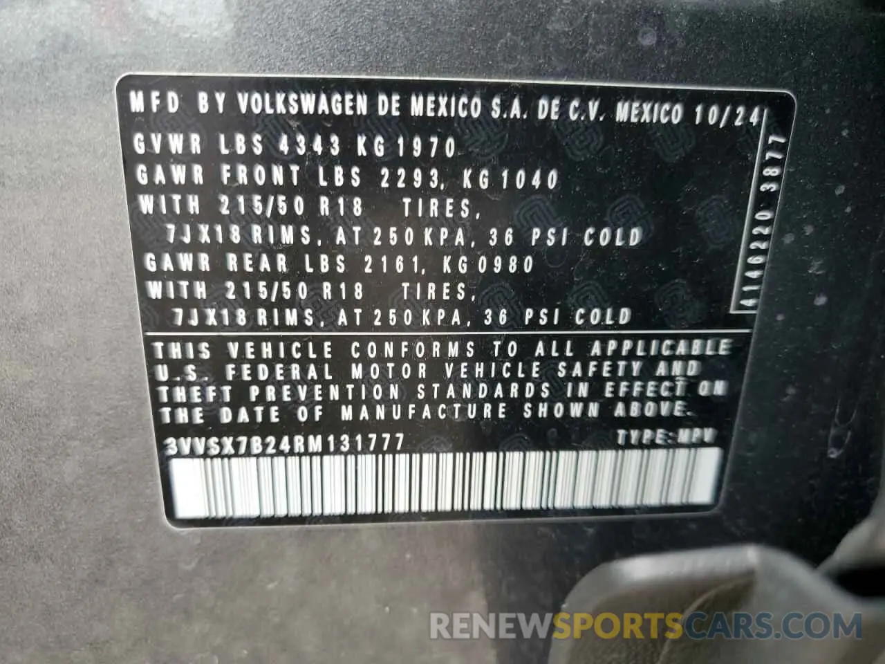14 fotografías del automóvil dañado 3VVSX7B24RM131777 VOLKSWAGEN TAOS SE 2024