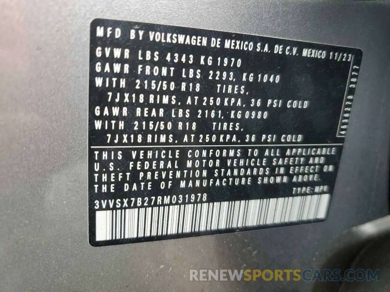 13 fotografías del automóvil dañado 3VVSX7B27RM031978 VOLKSWAGEN TAOS SE 2024