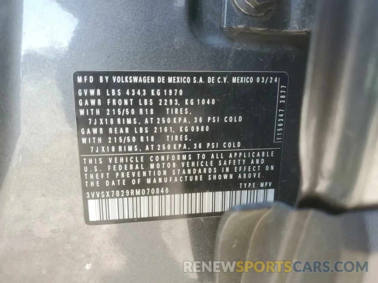 13 fotografías del automóvil dañado 3VVSX7B29RM070846 VOLKSWAGEN TAOS SE 2024