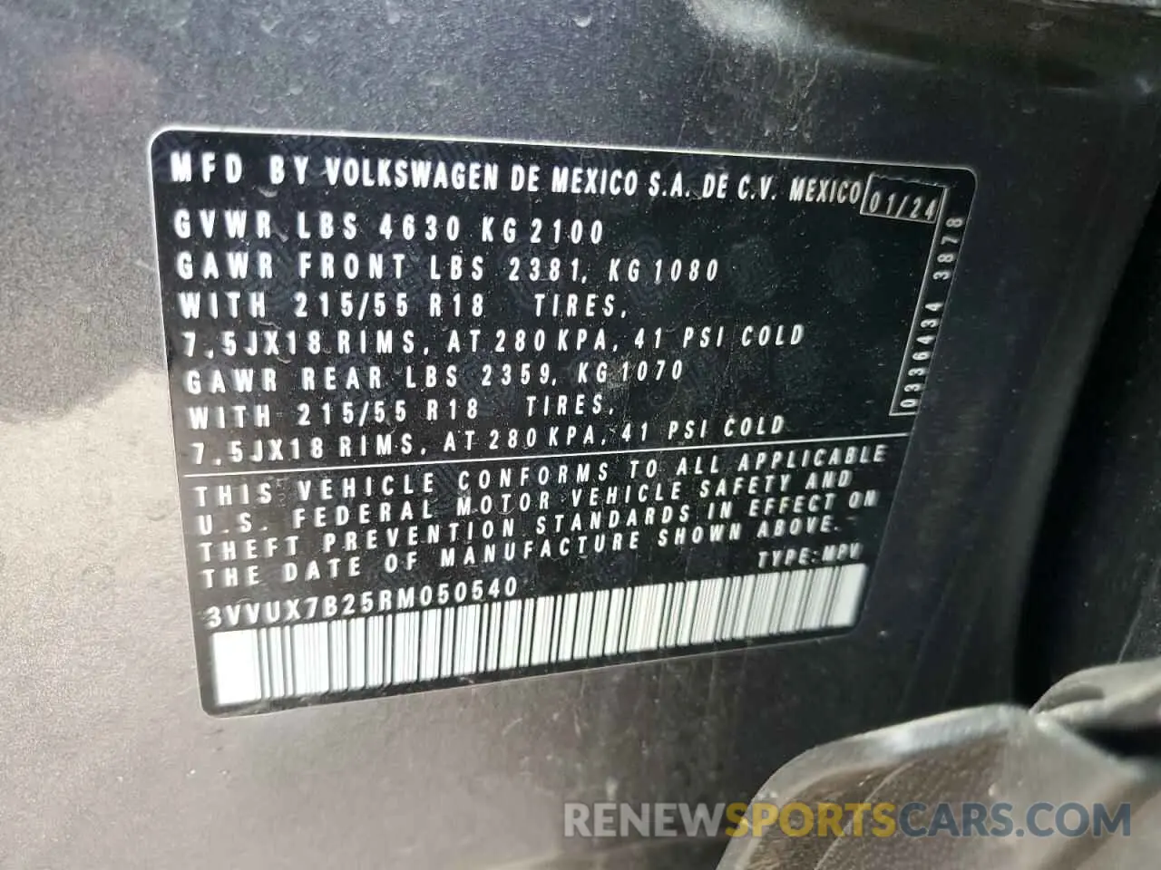 14 fotografías del automóvil dañado 3VVUX7B25RM050540 VOLKSWAGEN TAOS SE 2024