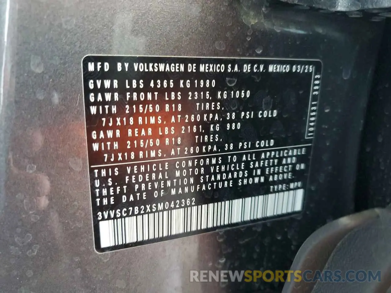 12 fotografías del automóvil dañado 3VVSC7B2XSM042362 VOLKSWAGEN TAOS SE 2025