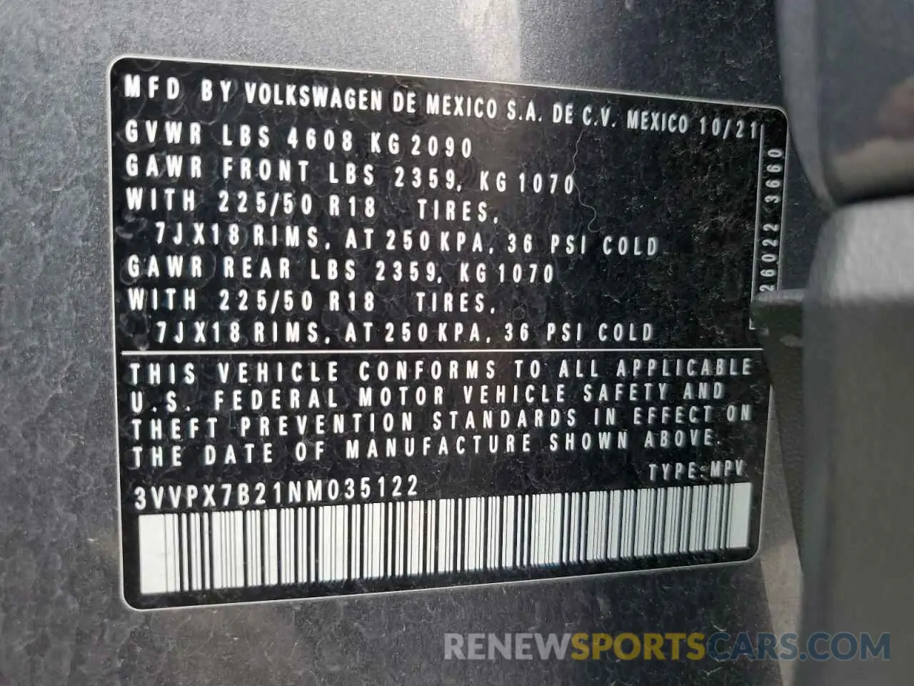13 fotografías del automóvil dañado 3VVPX7B21NM035122 VOLKSWAGEN TAOS SE IQ 2022