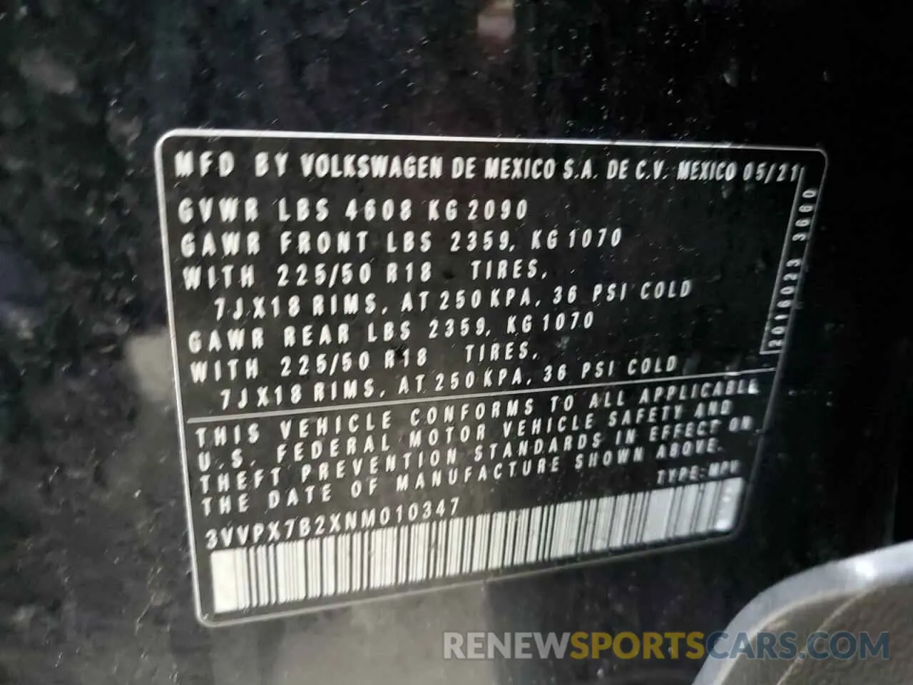 14 fotografías del automóvil dañado 3VVPX7B2XNM010347 VOLKSWAGEN TAOS SE IQ 2022