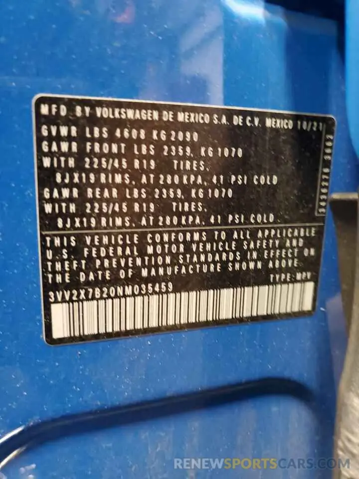 13 fotografías del automóvil dañado 3VV2X7B20NM035459 VOLKSWAGEN TAOS SEL 2022
