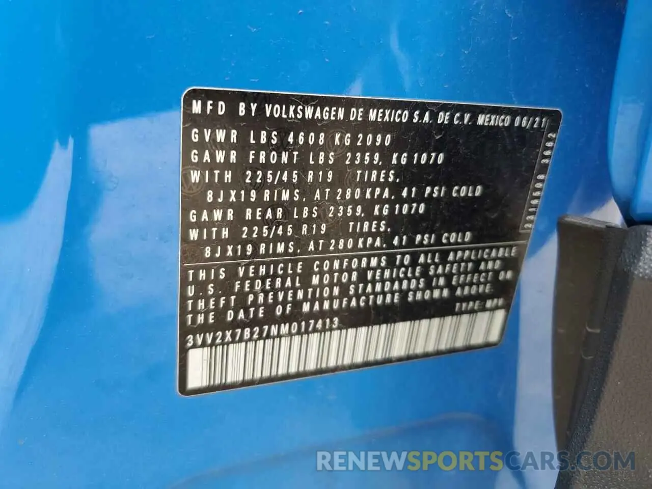 15 fotografías del automóvil dañado 3VV2X7B27NM017413 VOLKSWAGEN TAOS SEL 2022