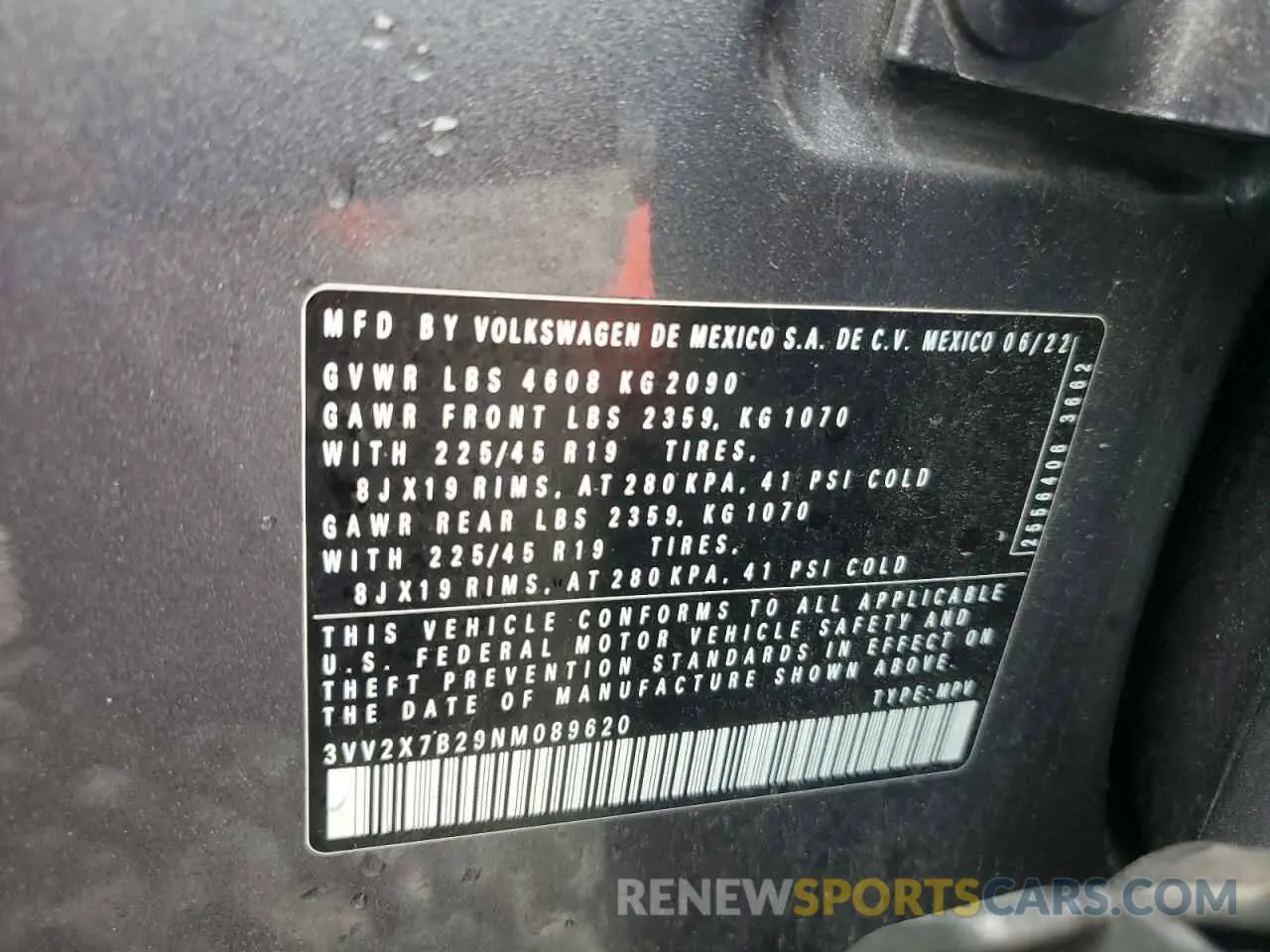 15 fotografías del automóvil dañado 3VV2X7B29NM089620 VOLKSWAGEN TAOS SEL 2022