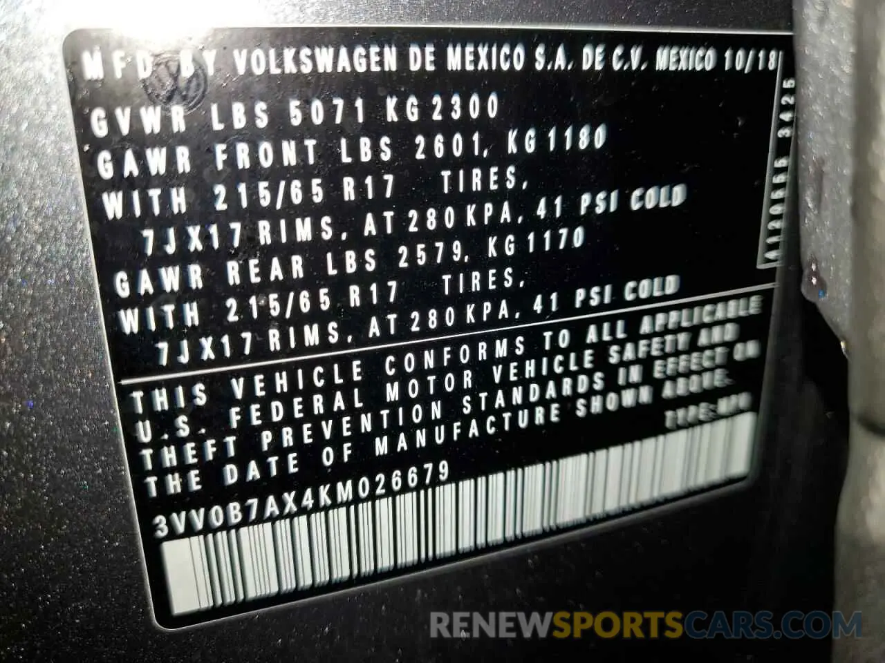 14 fotografías del automóvil dañado 3VV0B7AX4KM026679 VOLKSWAGEN TIGUAN 2019