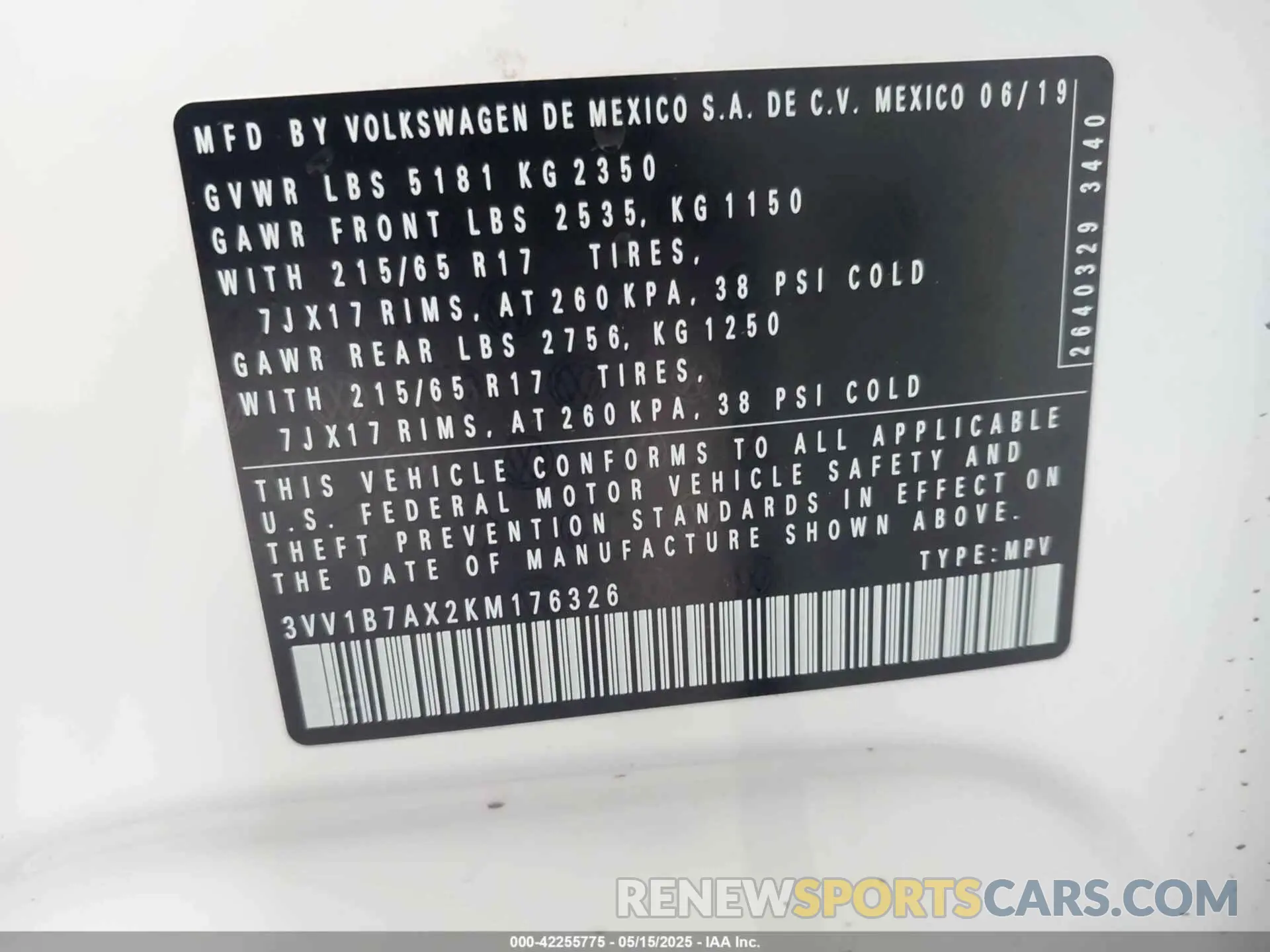 9 fotografías del automóvil dañado 3VV1B7AX2KM176326 VOLKSWAGEN TIGUAN 2019