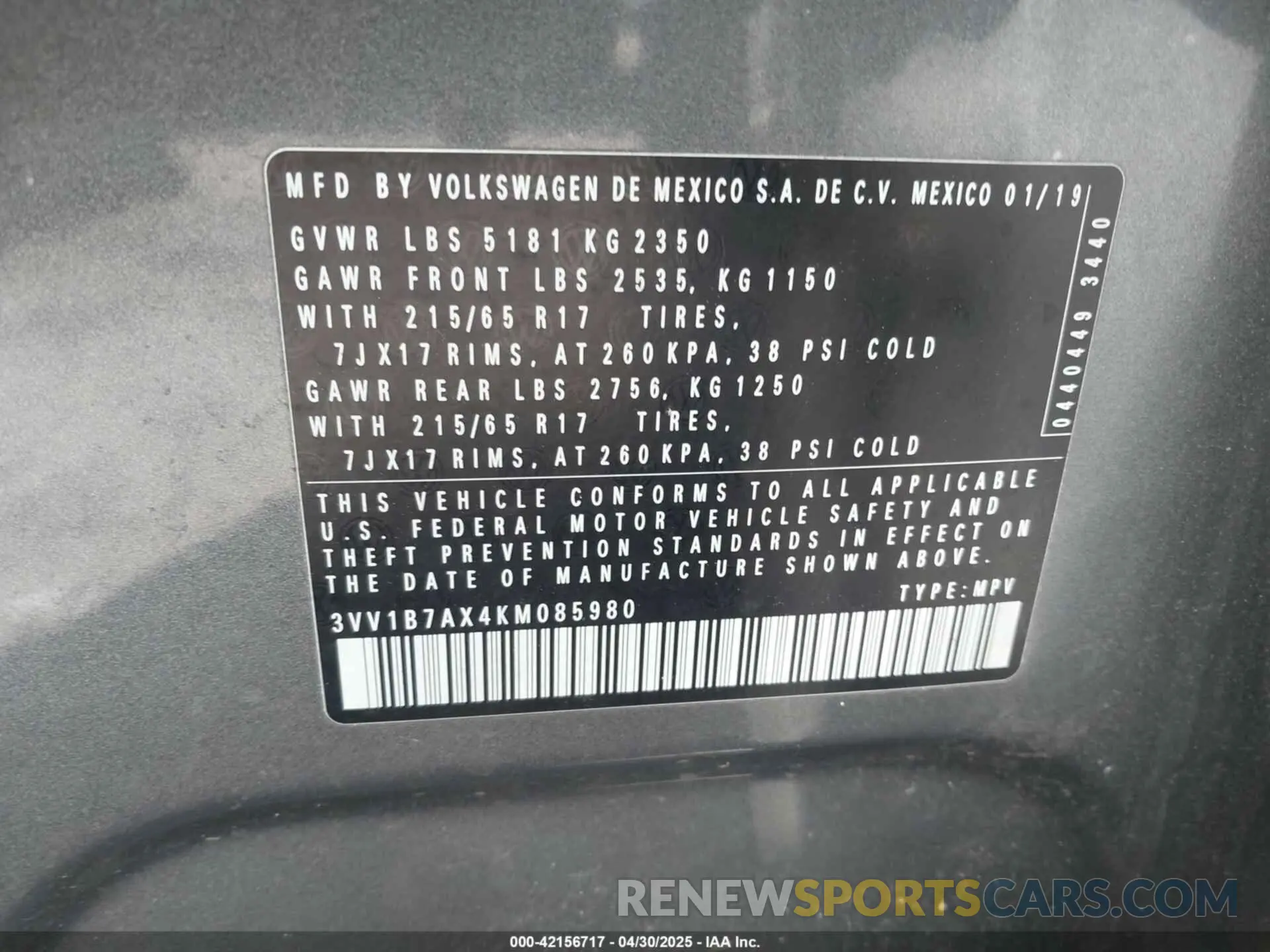 9 fotografías del automóvil dañado 3VV1B7AX4KM085980 VOLKSWAGEN TIGUAN 2019