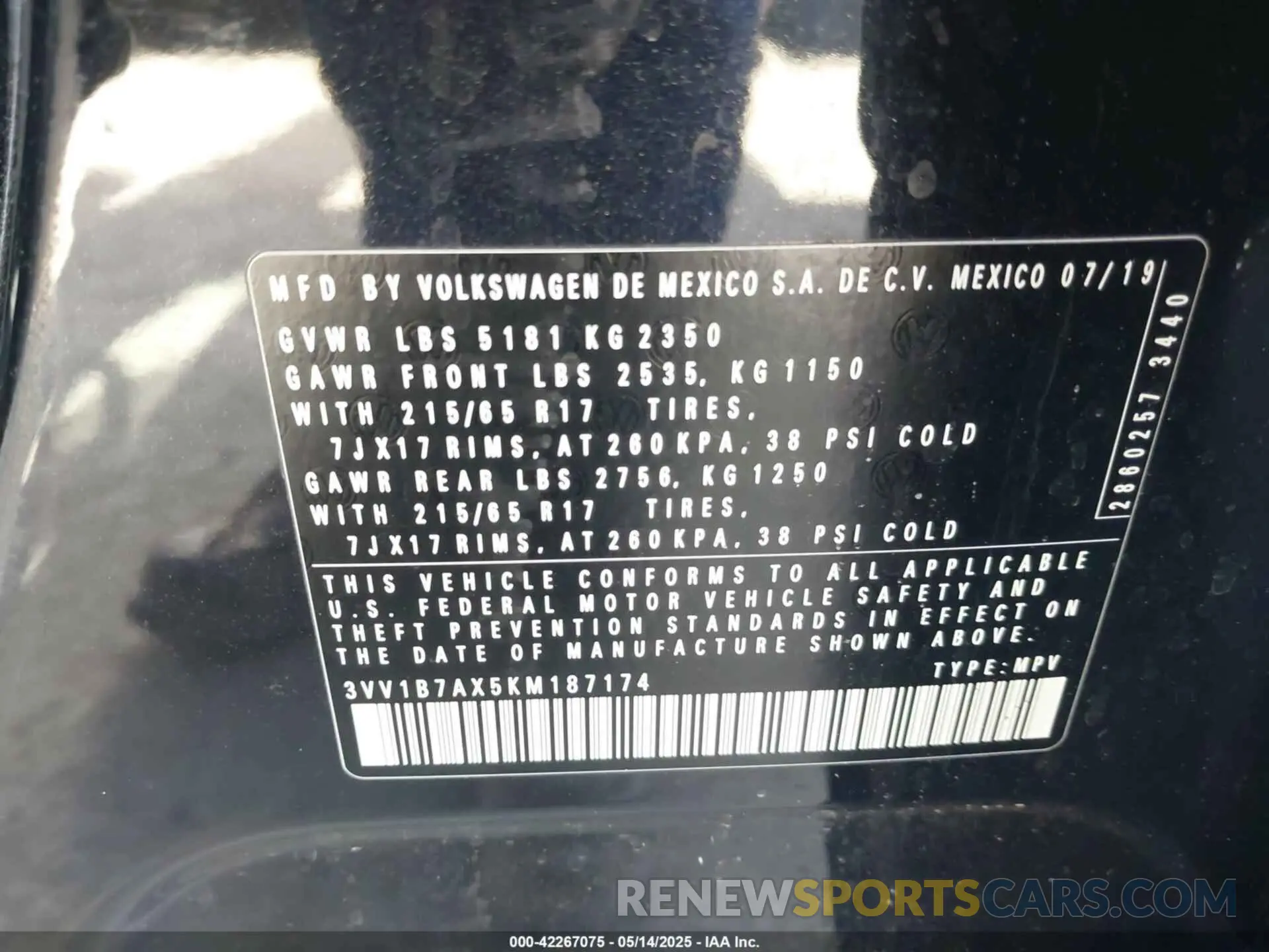 9 fotografías del automóvil dañado 3VV1B7AX5KM187174 VOLKSWAGEN TIGUAN 2019