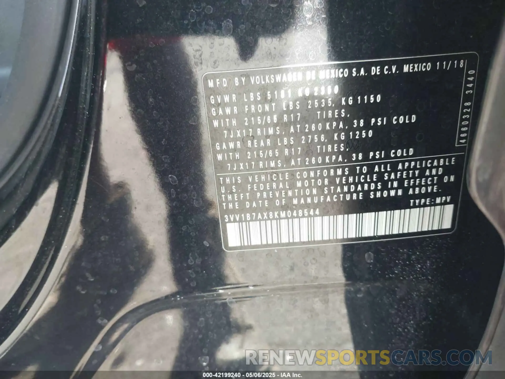 9 fotografías del automóvil dañado 3VV1B7AX8KM048544 VOLKSWAGEN TIGUAN 2019