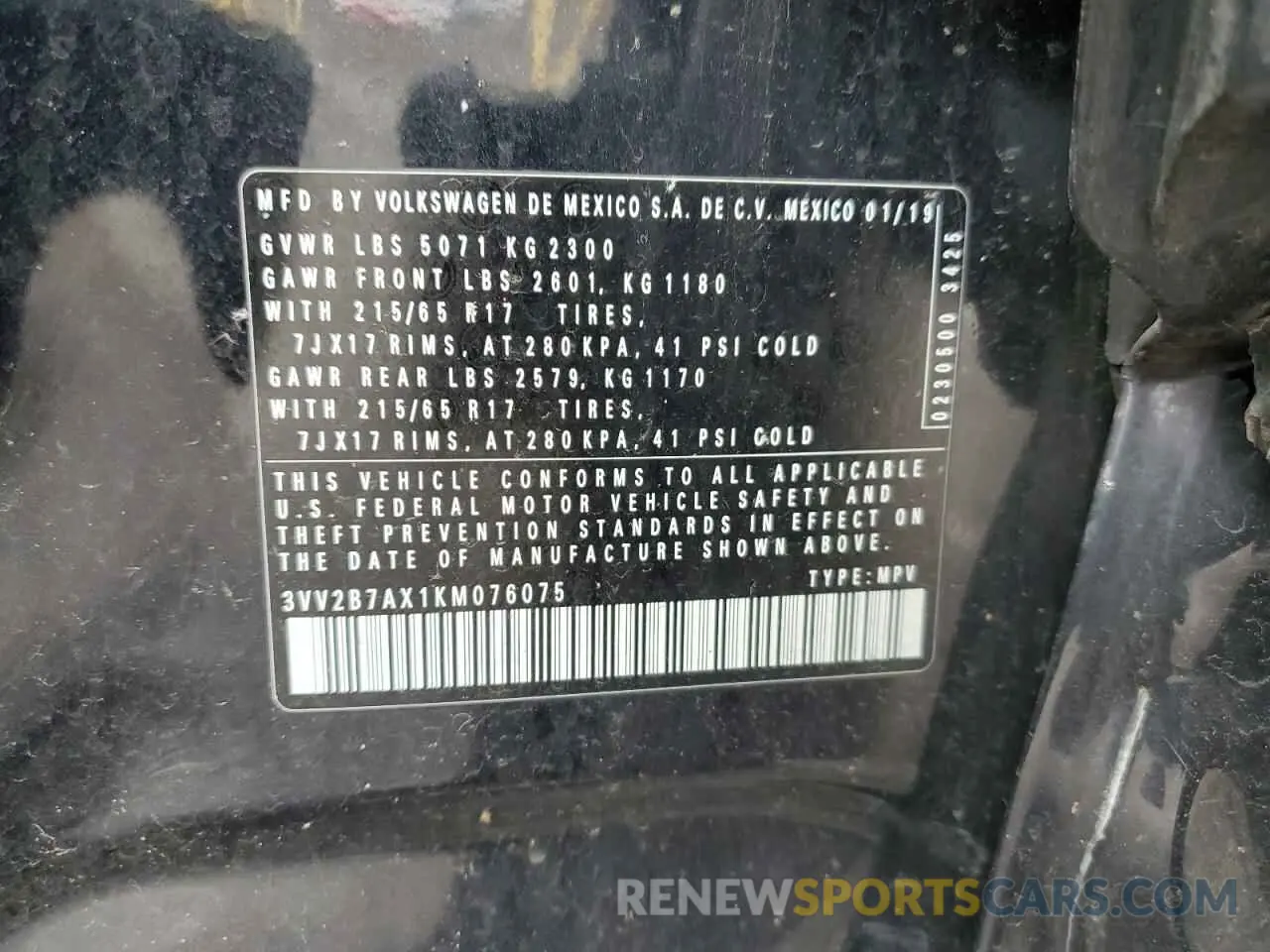 15 fotografías del automóvil dañado 3VV2B7AX1KM076075 VOLKSWAGEN TIGUAN 2019