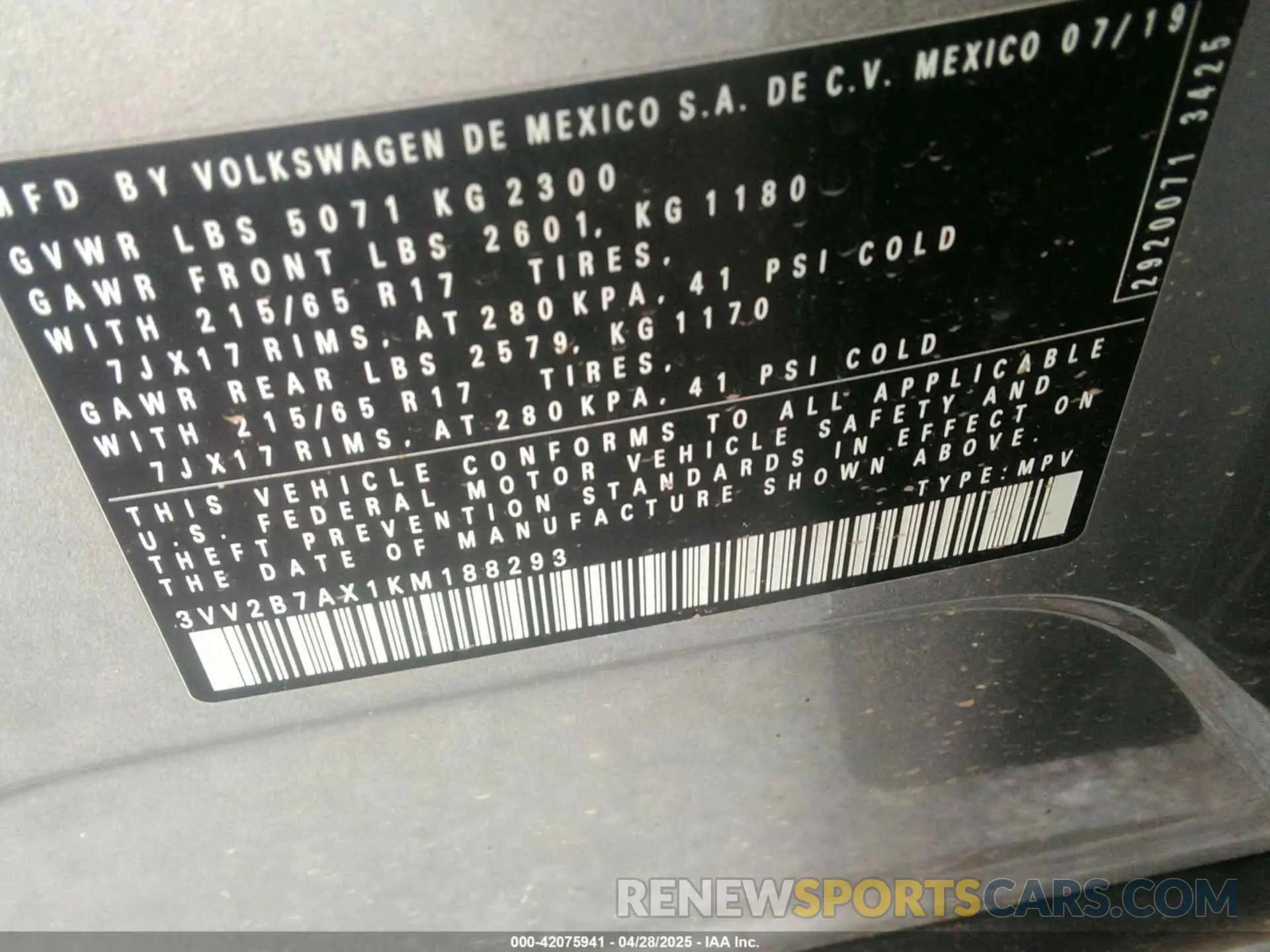 9 fotografías del automóvil dañado 3VV2B7AX1KM188293 VOLKSWAGEN TIGUAN 2019