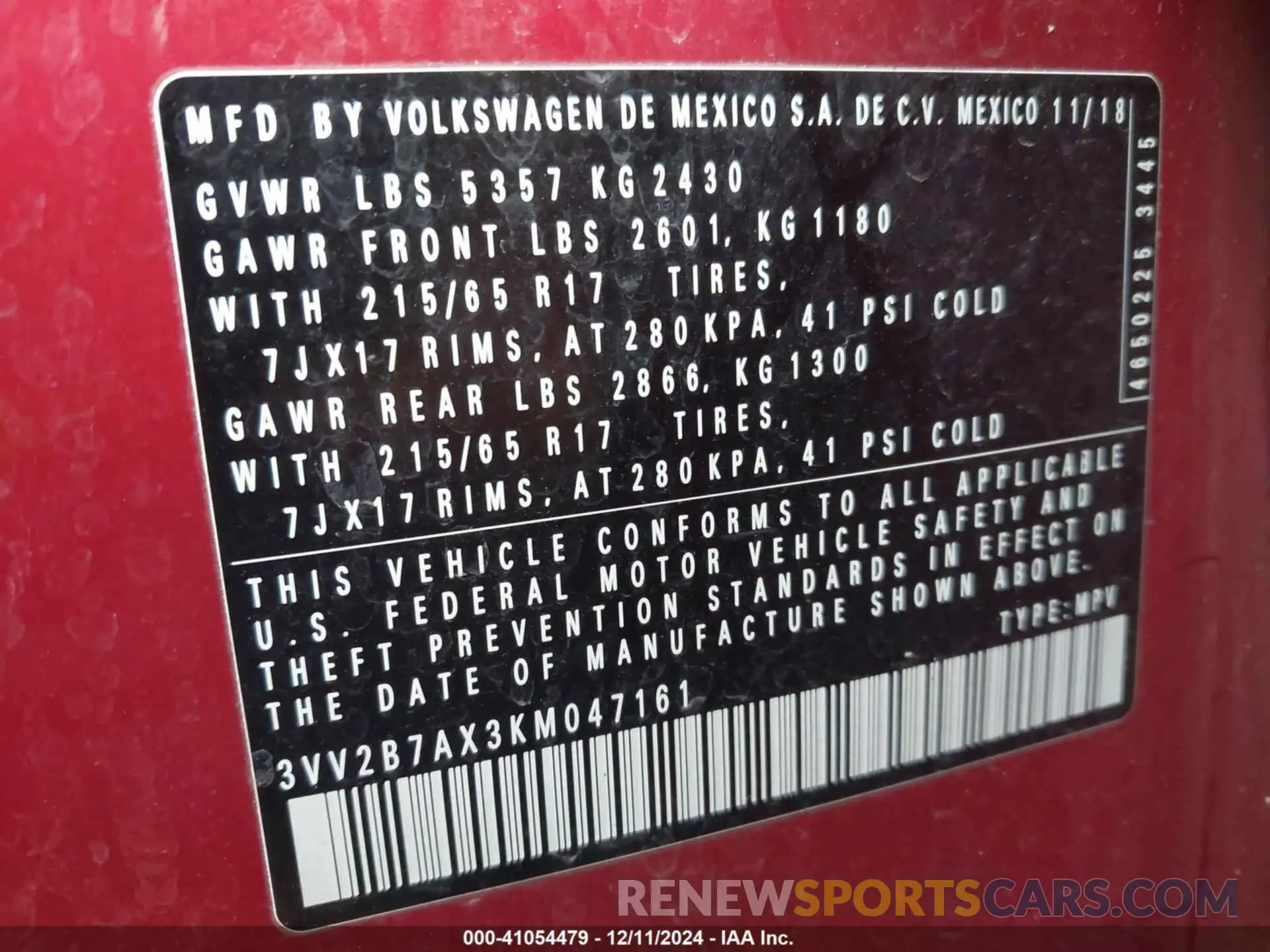 9 fotografías del automóvil dañado 3VV2B7AX3KM047161 VOLKSWAGEN TIGUAN 2019