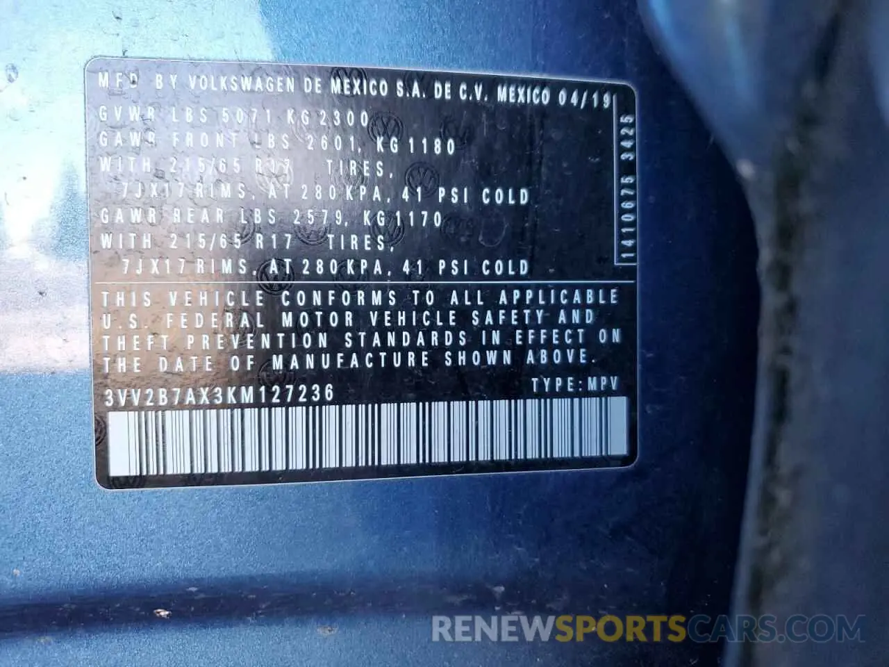 13 fotografías del automóvil dañado 3VV2B7AX3KM127236 VOLKSWAGEN TIGUAN 2019