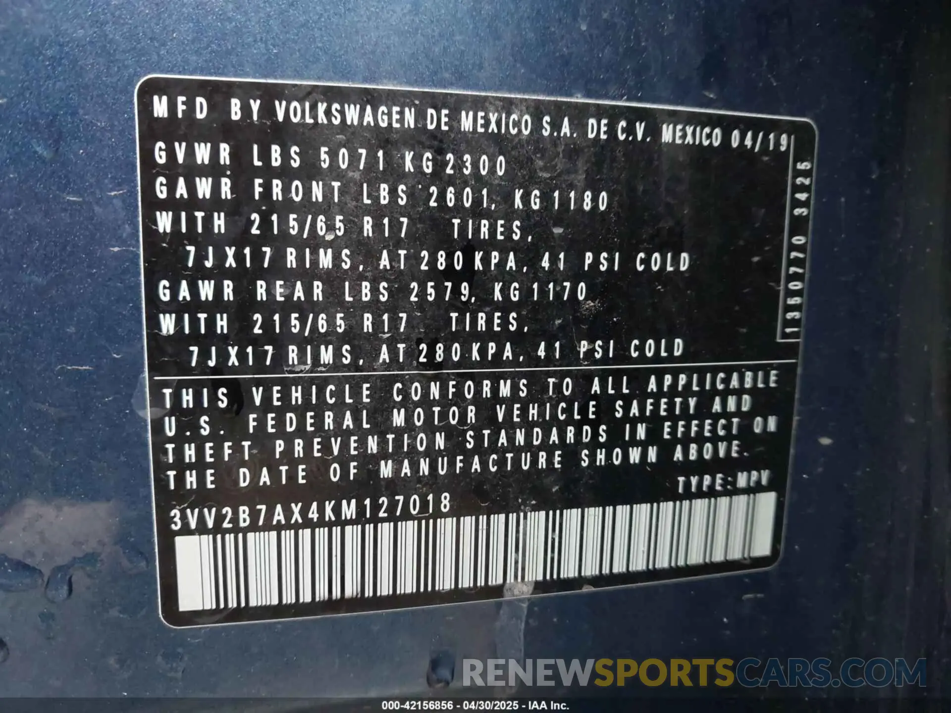 9 fotografías del automóvil dañado 3VV2B7AX4KM127018 VOLKSWAGEN TIGUAN 2019