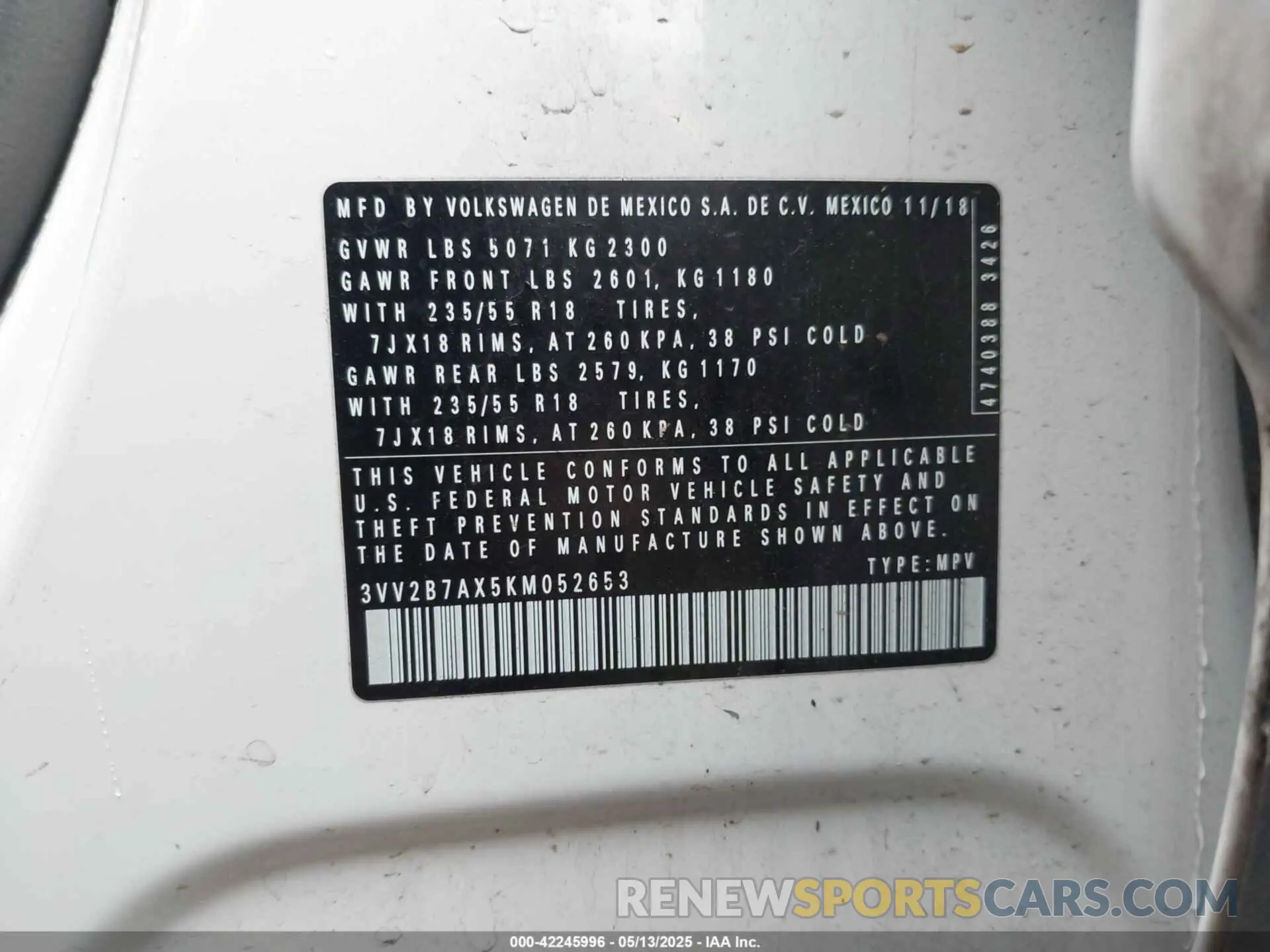 9 fotografías del automóvil dañado 3VV2B7AX5KM052653 VOLKSWAGEN TIGUAN 2019