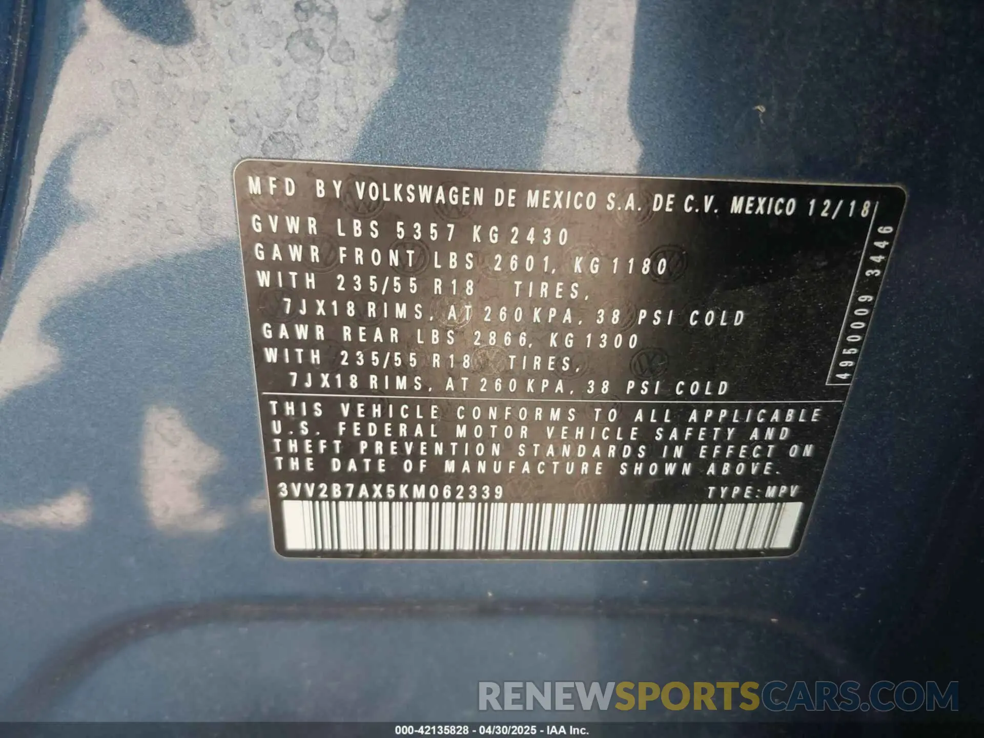 9 fotografías del automóvil dañado 3VV2B7AX5KM062339 VOLKSWAGEN TIGUAN 2019