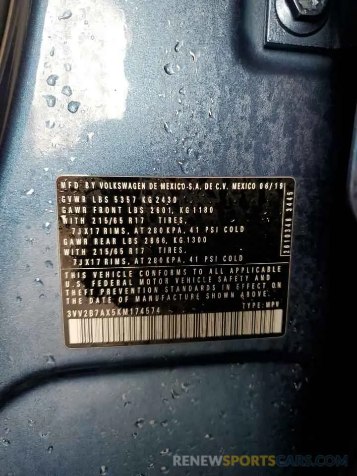 14 fotografías del automóvil dañado 3VV2B7AX5KM174574 VOLKSWAGEN TIGUAN 2019