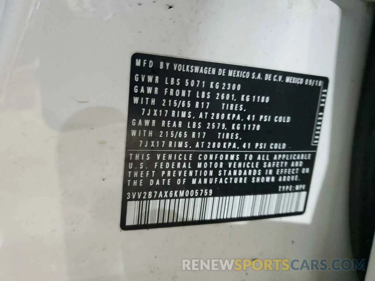 13 fotografías del automóvil dañado 3VV2B7AX6KM005759 VOLKSWAGEN TIGUAN 2019