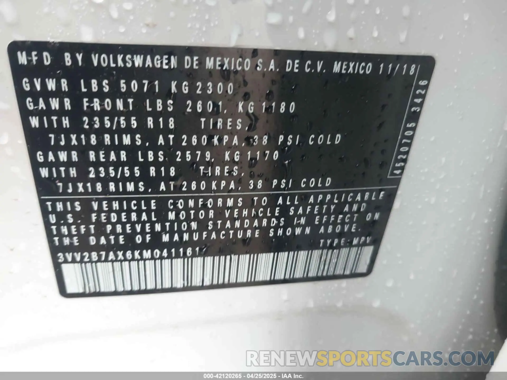 9 fotografías del automóvil dañado 3VV2B7AX6KM041161 VOLKSWAGEN TIGUAN 2019