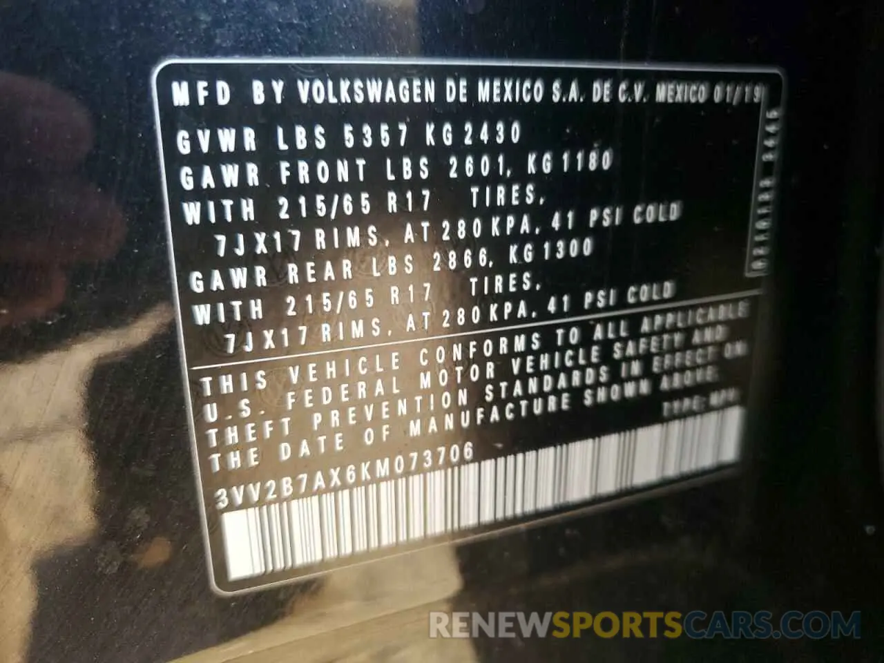 13 fotografías del automóvil dañado 3VV2B7AX6KM073706 VOLKSWAGEN TIGUAN 2019