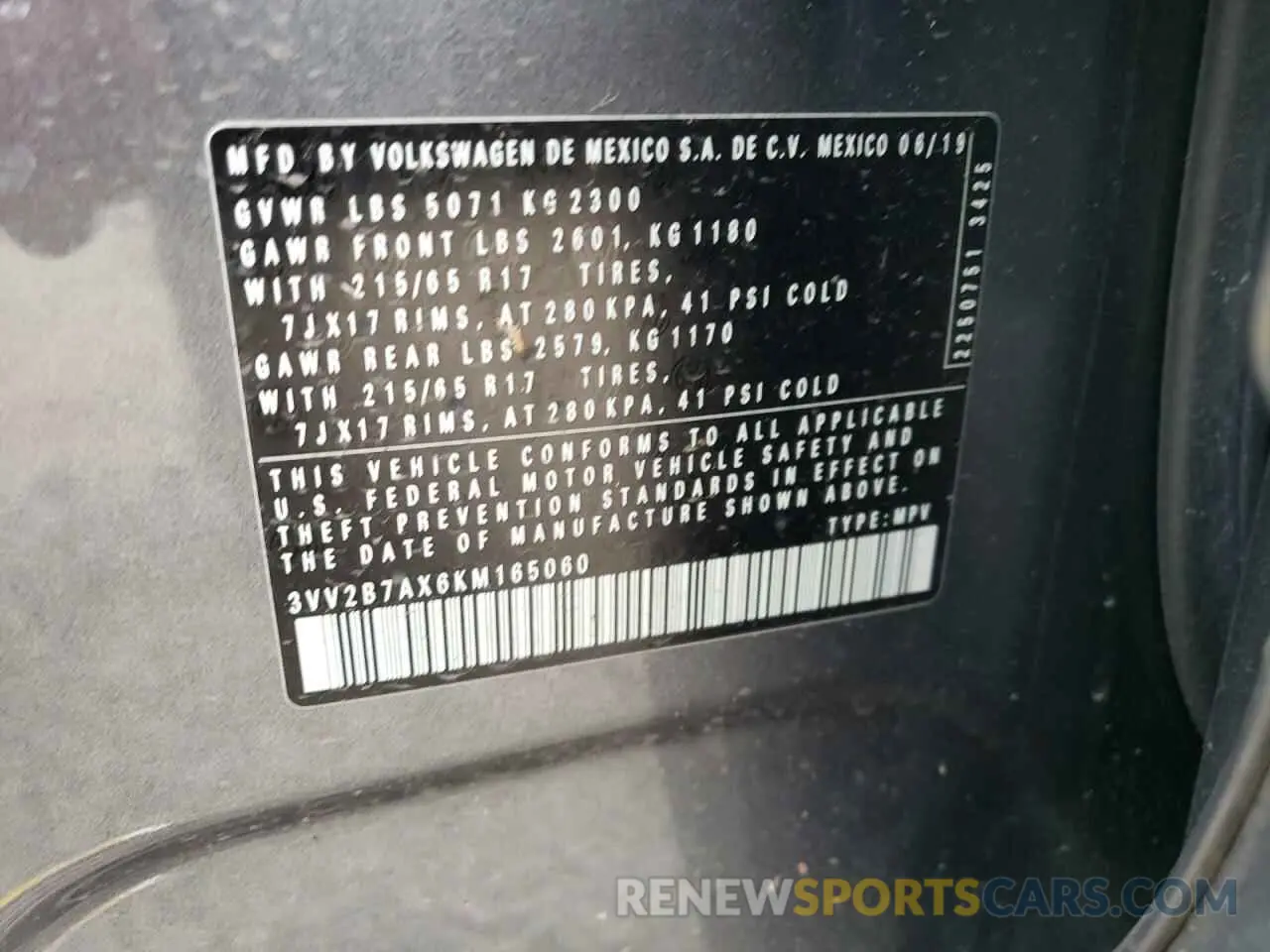 13 fotografías del automóvil dañado 3VV2B7AX6KM165060 VOLKSWAGEN TIGUAN 2019